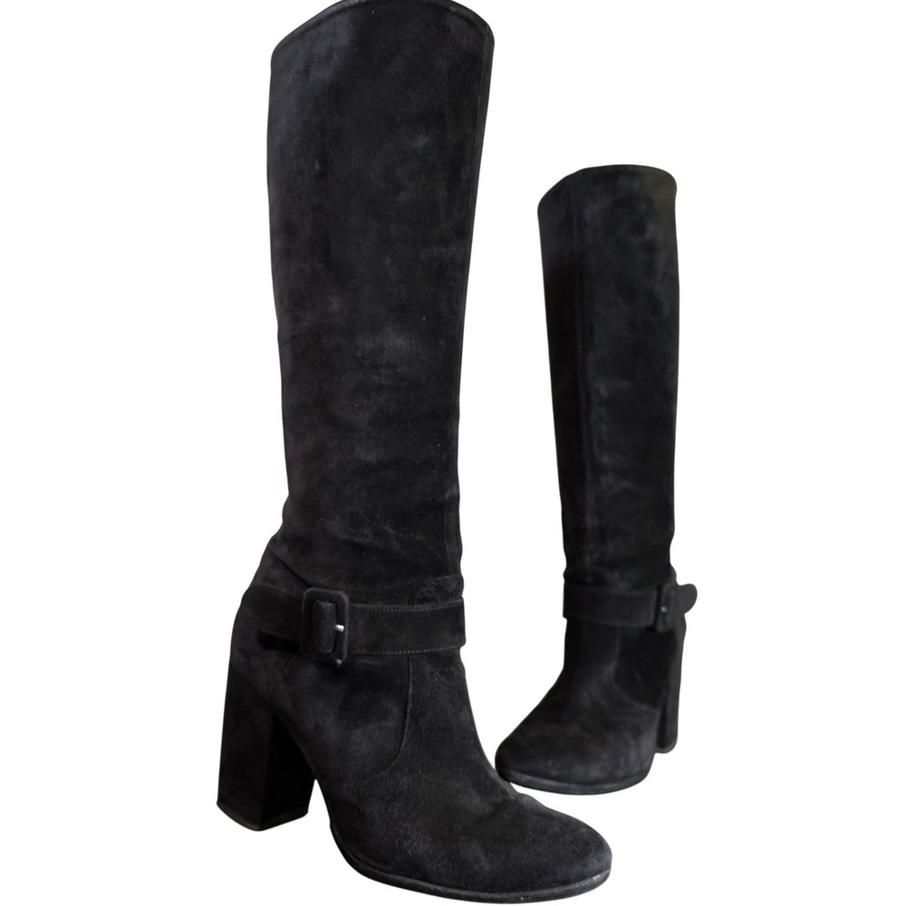 ROBERT CLERGERIE Women's 6 Black‎ Suede Knee High Block Heel Boots Vibram Soles